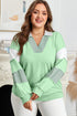 Striped Patchwork Collared V Neck Pullover Sweatshirt