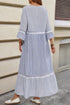 Striped Patchwork Crossed Lace Bracelet Sleeve Maxi Dress
