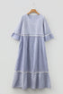 Striped Patchwork Crossed Lace Bracelet Sleeve Maxi Dress