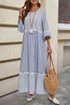 Striped Patchwork Crossed Lace Bracelet Sleeve Maxi Dress
