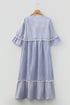 Striped Patchwork Crossed Lace Bracelet Sleeve Maxi Dress