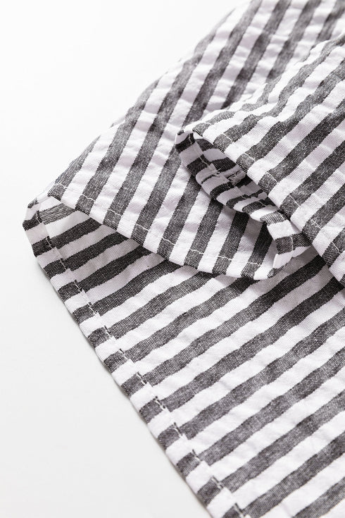 Striped Patchwork Detail Split Neck Long Sleeve Blouse