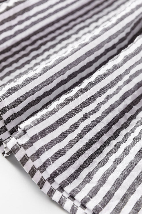 Striped Patchwork Detail Split Neck Long Sleeve Blouse