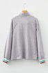 Striped Patchwork Detail Split Neck Long Sleeve Blouse