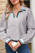 Striped Patchwork Detail Split Neck Long Sleeve Blouse