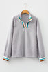 Striped Patchwork Detail Split Neck Long Sleeve Blouse
