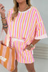 Striped Patchwork Drop Shoulder Half Sleeve Loose Short Sets
