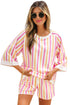 Striped Patchwork Drop Shoulder Half Sleeve Loose Short Sets