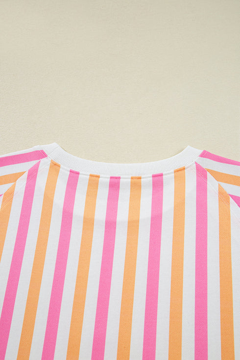Striped Patchwork Drop Shoulder Half Sleeve Loose Short Sets