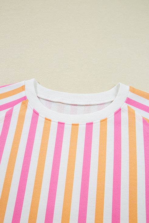 Striped Patchwork Drop Shoulder Half Sleeve Loose Short Sets