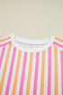Striped Patchwork Drop Shoulder Half Sleeve Loose Short Sets