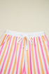 Striped Patchwork Drop Shoulder Half Sleeve Loose Short Sets