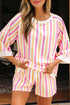 Striped Patchwork Drop Shoulder Half Sleeve Loose Short Sets