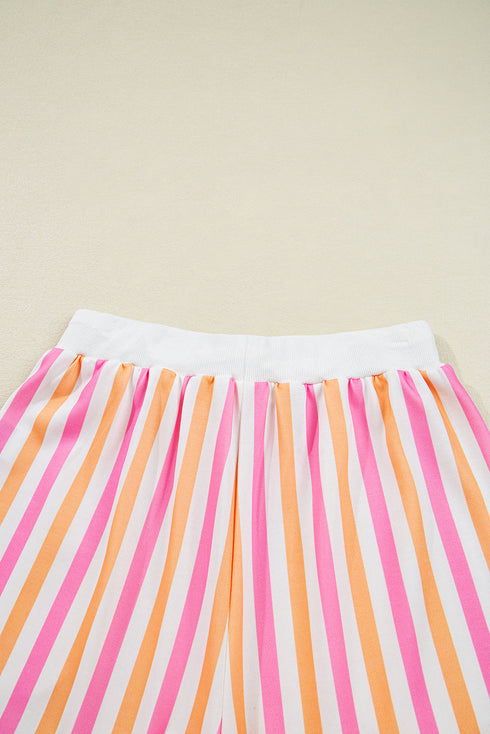 Striped Patchwork Drop Shoulder Half Sleeve Loose Short Sets