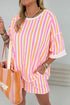 Striped Patchwork Drop Shoulder Half Sleeve Loose Short Sets