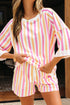 Striped Patchwork Drop Shoulder Half Sleeve Loose Short Sets