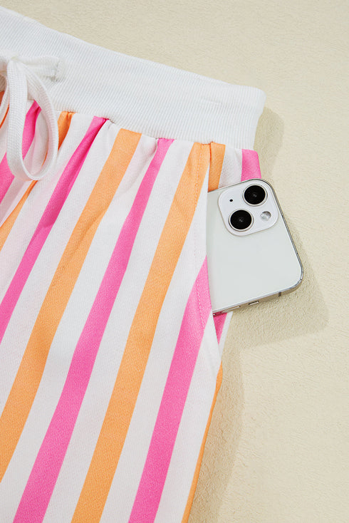 Striped Patchwork Drop Shoulder Half Sleeve Loose Short Sets