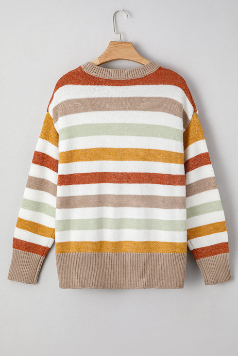 Striped Patchwork Drop Shoulder Plus Size Sweater
