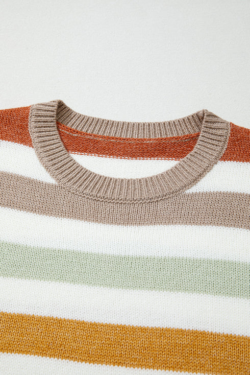 Striped Patchwork Drop Shoulder Plus Size Sweater