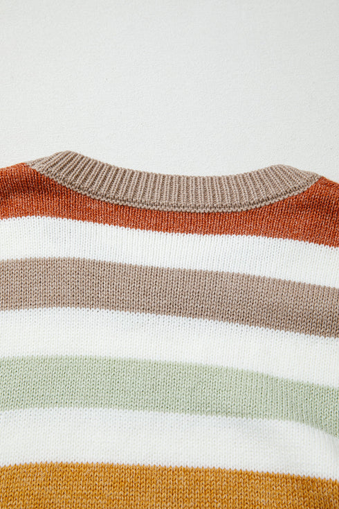 Striped Patchwork Drop Shoulder Plus Size Sweater