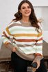 Striped Patchwork Drop Shoulder Plus Size Sweater