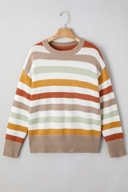 Striped Patchwork Drop Shoulder Plus Size Sweater