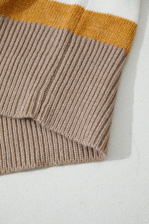 Striped Patchwork Drop Shoulder Plus Size Sweater