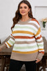 Striped Patchwork Drop Shoulder Plus Size Sweater