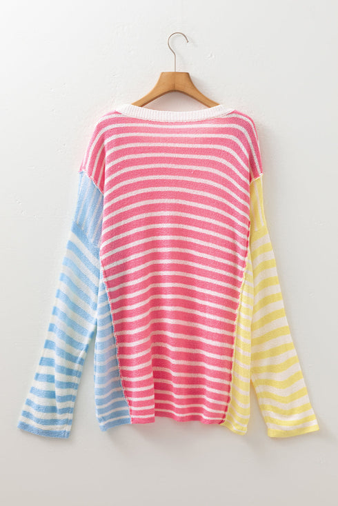 Striped Patchwork Exposed Seam Knit Sweater