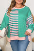 Striped Patchwork Exposed Seam Side Slit Pullover Sweatshirt