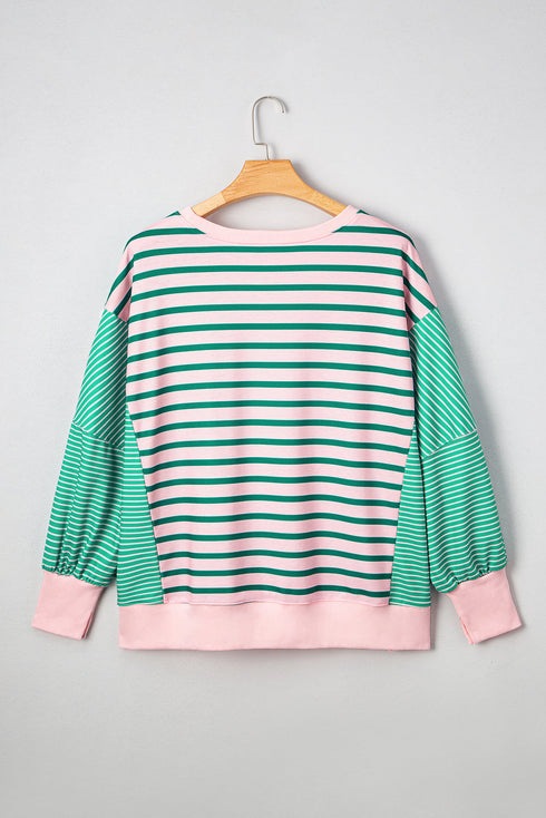 Striped Patchwork Exposed Seam Side Slit Pullover Sweatshirt