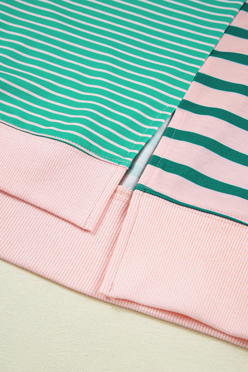 Striped Patchwork Exposed Seam Side Slit Pullover Sweatshirt