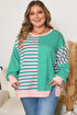 Striped Patchwork Exposed Seam Side Slit Pullover Sweatshirt