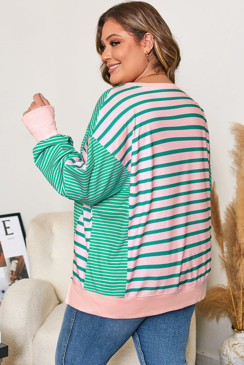 Striped Patchwork Exposed Seam Side Slit Pullover Sweatshirt