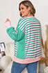 Striped Patchwork Exposed Seam Side Slit Pullover Sweatshirt