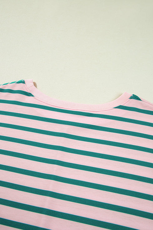 Striped Patchwork Exposed Seam Side Slit Pullover Sweatshirt