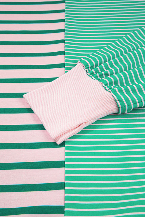 Striped Patchwork Exposed Seam Side Slit Pullover Sweatshirt