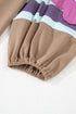Striped Patchwork Floral Applique Voluminous Puff Sleeve Sweatshirt