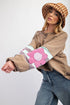 Striped Patchwork Floral Applique Voluminous Puff Sleeve Sweatshirt