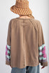 Striped Patchwork Floral Applique Voluminous Puff Sleeve Sweatshirt