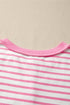 Striped Patchwork Half Placket High Low Short Sleeve Top