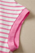 Striped Patchwork Half Placket High Low Short Sleeve Top