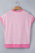 Striped Patchwork Half Placket High Low Short Sleeve Top