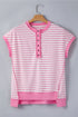 Striped Patchwork Half Placket High Low Short Sleeve Top