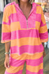Striped Patchwork Half Sleeve Top Loose Wide Leg Pants Set