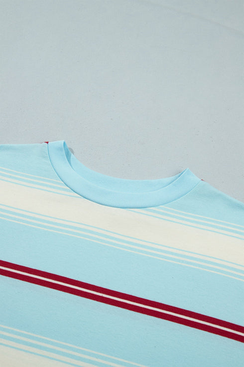 Striped Patchwork Loose Long Sleeve Pullover Top