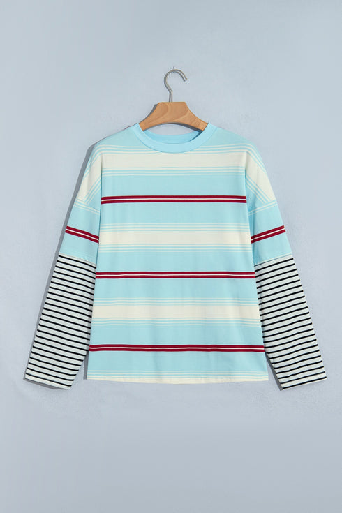 Striped Patchwork Loose Long Sleeve Pullover Top