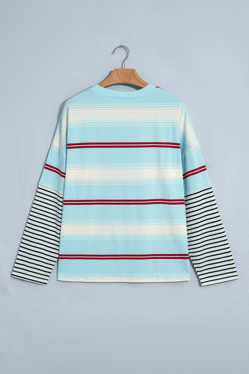 Striped Patchwork Loose Long Sleeve Pullover Top