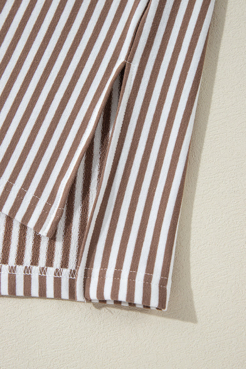 Striped Patchwork Mixed Print Bracelet Sleeve T Shirt
