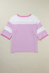 Striped Patchwork Mixed Print Bracelet Sleeve T Shirt
